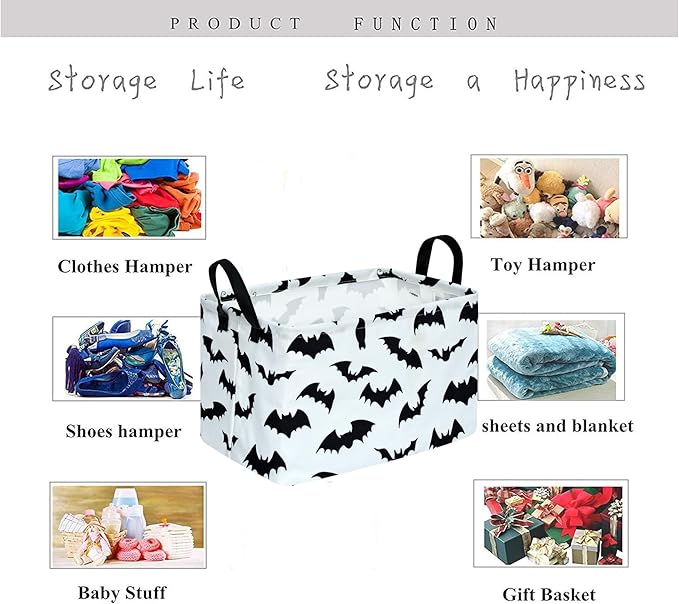 KUNRO Bat Pattern Storage Basket Gift Shelf Basket Storage Bin, Nursery Basket Organizer Box for With Handles for Room Deco