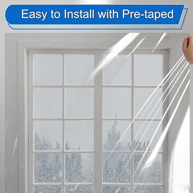 Thermal Shrink Window Insulation Film Kit 5 Pack (47"x315") – Heavy-Duty, Custom-Cut to Size | Blocks Drafts, Saves Energy | Easy DIY Install & Remove with Tape | Fits Home, Office, RV