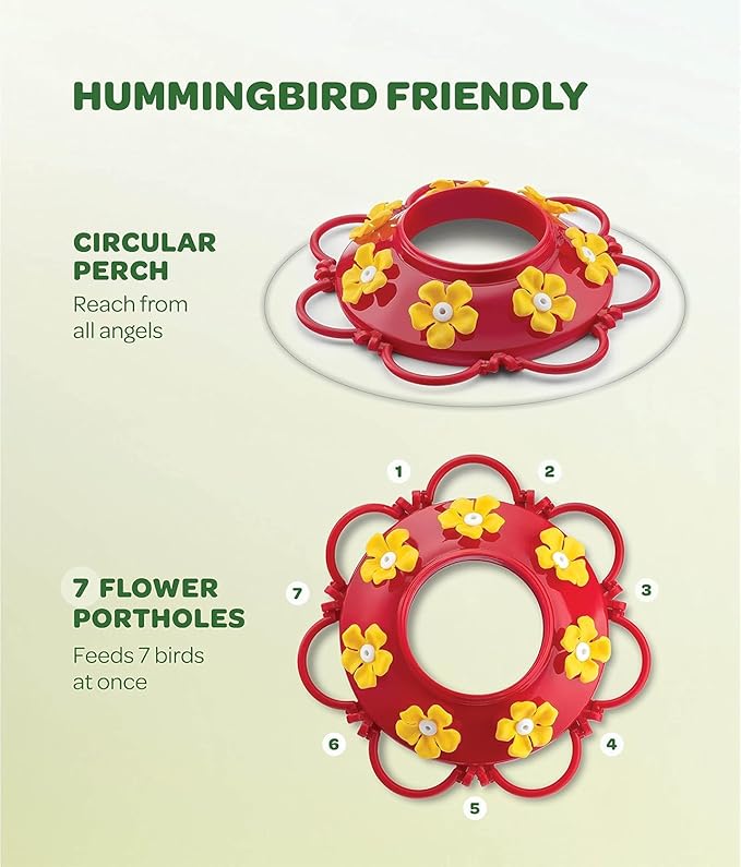 Hummingbird Feeder 20 oz. [2 Pack] Plastic Hummingbird Feeders for Outdoors - with Built-in Ant Guard - Circular Perch with 7 Feeding Ports - Wide Mouth for Easy Filling/2 Part Base for Easy Cleaning