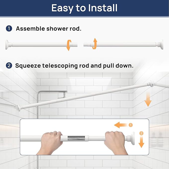 ENJOYBASICS Shower Curtain Rod 30 to 88 Inches, Stainless Steel Adjustable Spring Tension Rods No Drill for Bathroom, Closet, Window, Room Divider, Never Rust, Non Slip, White