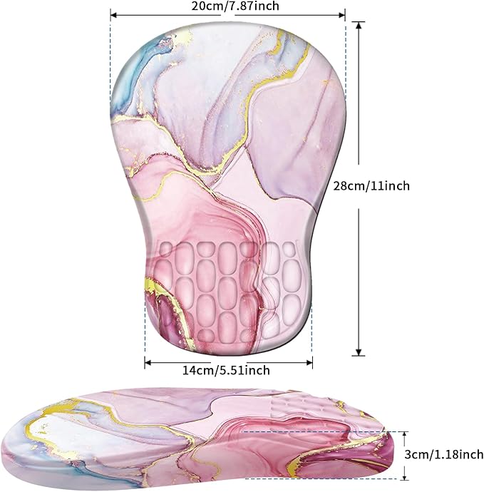 YIWEI Ergonomic Mouse Pad with Wrist Rest - Comfortable Office Mousepad with Memory Foam Wrist Support for Carpal Tunnel Relief, Mouse Pads with Non-Slip Base for Gaming and Home (Pink Marble)