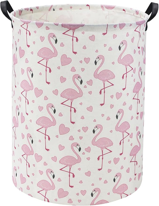 HIYAGON Pink Flamingo Baby Laundry Basket Baby Hamper for Nursery Girl Kids Pink Hamper Cute Kids Toys Storage Bin Organizer Flamingo Room Decor for Home(Heart Flamingo)