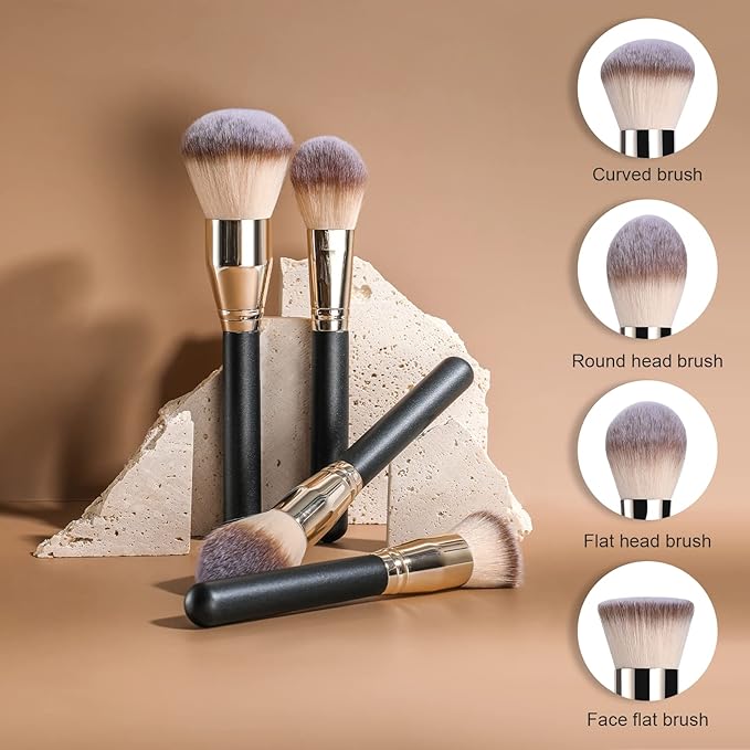 BS-MALL Soft Professional Makeup Brush Set - 4 Pcs Travel-friendly Brushes Including Foundation Brush for Liquid Makeup, Powder Brush & Blush Brush,Daily use (Black Silver)