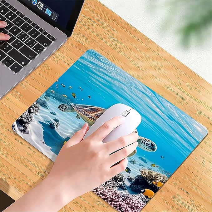 Square Mouse Pad Sea Turtle, Personalized Premium-Textured Custom Mouse Mat Design, Washable Mousepad Cloth, Non-Slip Rubber Base Computer Mouse Pads for Wireless Mouse