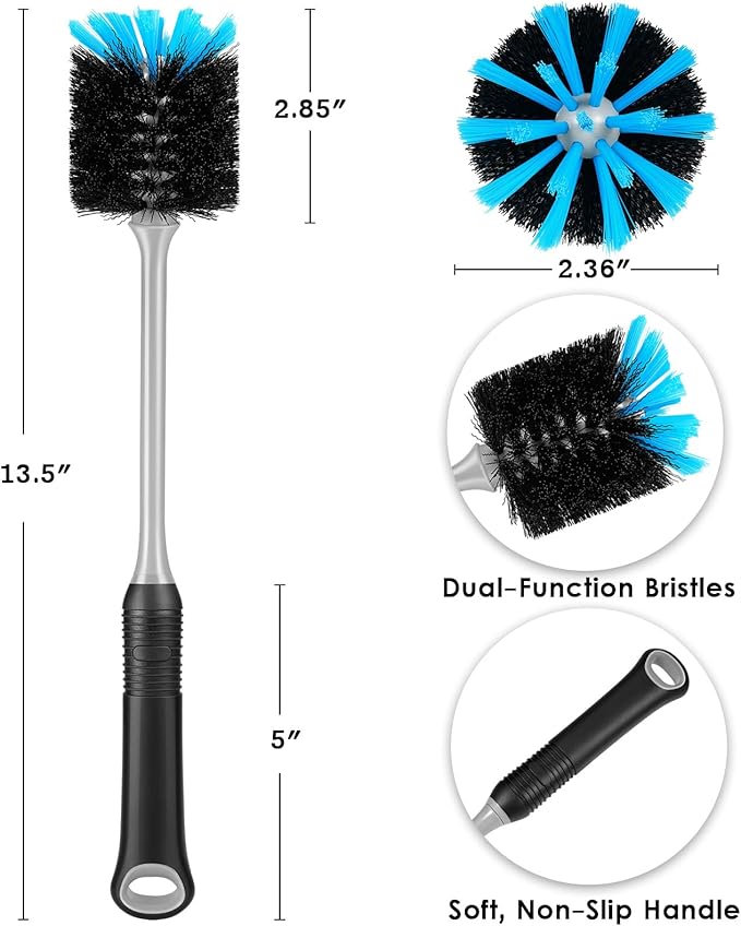 Water Bottle Cleaning Brush, Long Handle Flexible Scrub Brush for Water Bottles, Glasswares, Mugs, Flasks, Tumblers, Vases, and Kitchen Sink, 2 Pack