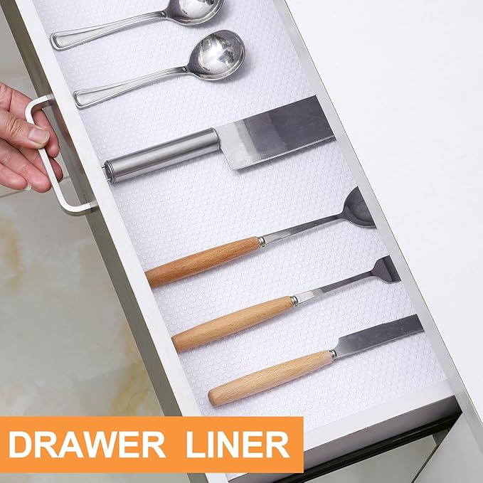 FLPMIX Shelf Liner for Kitchen Cabinets 12 inch Wide - Waterproof Cabinet Liner - Non-Adhesive Easy to Cut Drawer Mat for Pantry Shelves, Cupboard 12" X396 Inch White