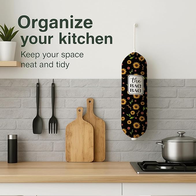 The Bag Bag Grocery Bags Holder, Sunflower Plastic Bags Holder for Kitchen Essentials, Reusable Hanging Plastic Sack Dispenser, Kitchen Gifts For Women Family Friends Grandma Mom