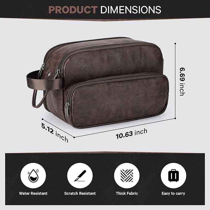 Toiletry Bag for Men, Travel Essentials Travel Toiletry Bag, Water-Resistant Compact Bathroom Roll Organizer for Hygiene, Shaving kit, Gifts for men (7 Dark Brown(PU Leather))