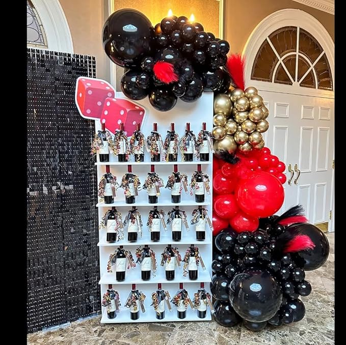 PTGOLUO 153Pcs Red and Black Gold Balloons Garland Arch Kit - 18 12 10 5 inch Different Size Black and Red Metallic Gold Balloons for Casino Anniversary Night Hollywood Movie Night Party Decorations