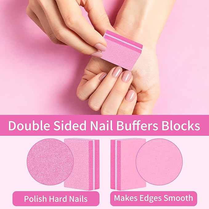50PCS Mini Nail Buffer Block,Nail File,100/180 Grit Double Sided Sponge Files,Disposable Professional Manicure Prep Buffers for Acrylic & Natural Nails,Travel Size(Pink)