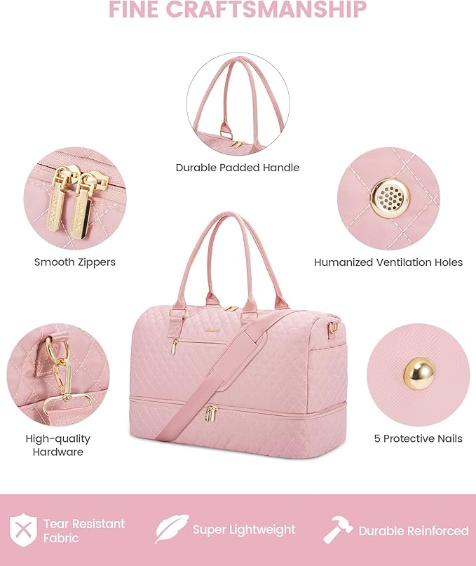 LOVEVOOK Travel Duffle Bag for Women, Weekender Overnight Bag with Shoe Compartment, Carry-on Bag with Toiletry Bag, Gym Duffel Bag with Wet Pocket, Hospital Bags for Labor and Delivery, 3-Piece Set
