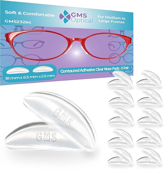 2.5mm Anti-Slip Adhesive Contoured Soft Silicone Eyeglass Nose Pads with Super Sticky Backing - 5 Pair (2 Pack)
