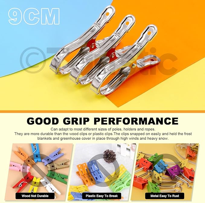Tanstic 40Pcs 3.5 Inch Stainless Steel Greenhouse Clamps Garden Clips Greenhouse Clips Heavy Duty Garden Clips with Strong Grip and Large Open Mouth for Netting Holding