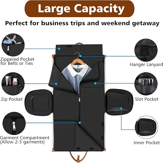 Convertible 2-in-1 Garment Bags for Travel, 50L Carry On Garment Duffle Bag With Shoe Compartment Large Weekender Bag for Women Men Hanging Suitcase Suit Travel Duffel Overnight Bags