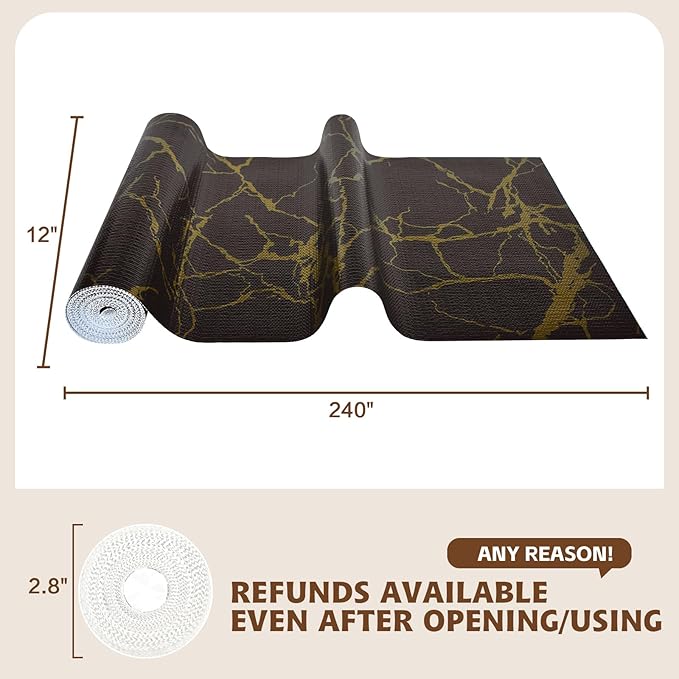 2-Layer Drawer and Shelf Liner for Kitchen Cabinet: 17.3in X 20Ft Non Slip Waterproof Shelf Paper Non Adhesive Refrigerator Liners Black/Gold Marble Easy Liners for Bathroom with Knife Tape Measure