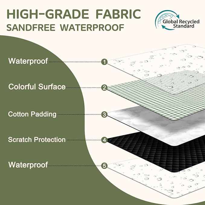 Genovega Waterproof Picnic Blanket Beach Outdoor Camping Mat Rug Extra Large Foldable Cute Big Travel Essential Accessories Gift Park Patio Lawn Garden Grass Ground Music Festival Must Have Checkered