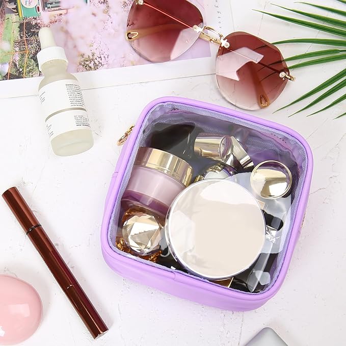 Aveniee Make up Bag for Purse, Clear Mini Cosmetic Bag Cute Zipper Pouches for Organizing Car Essentials Travel Toiletry Lipstick-Purple