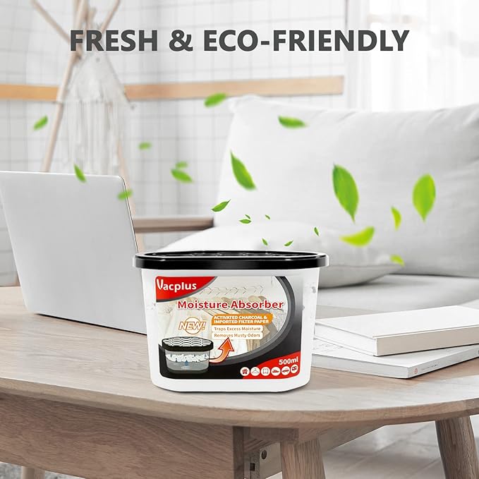 Vacplus Moisture Absorbers 6 Pack, Portable Humidity Absorber Boxes for Your Bathroom, Closet & Car, Dehumidifier with Activated Carbon, 10.5 Oz