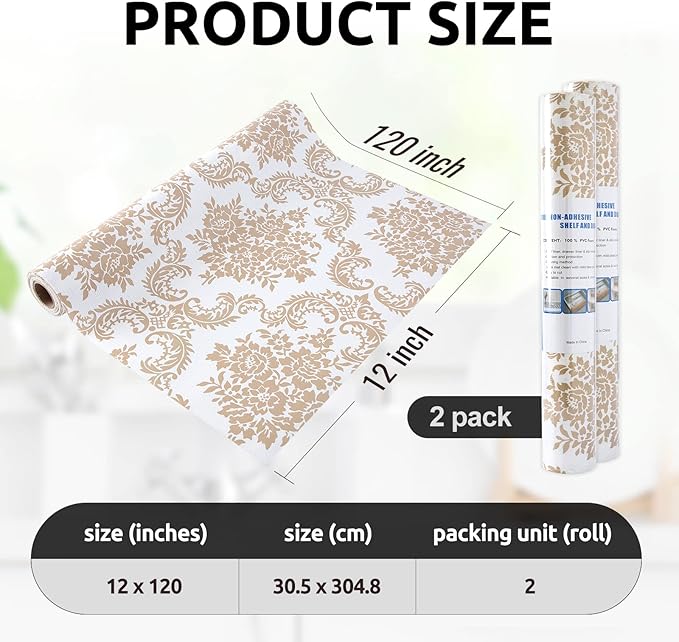 RAY STAR 12X120 Inch Shelf Liner for Kitchen Cabinets, Non-Adhesive Cabinet Liner Washable, PVC Drawer Liner for Dresser Non-Slip Bathroom (Yellow Pattern)(2 Roll)