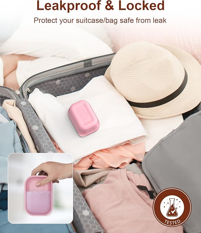 Quatish Leakproof Soap Dish with Lid & Draining Layer, Shatterproof Travel Bar Soap Holder Case Container, Portable Travel Size Toiletries Essentials for Camping, Gym, Bathroom, Pink