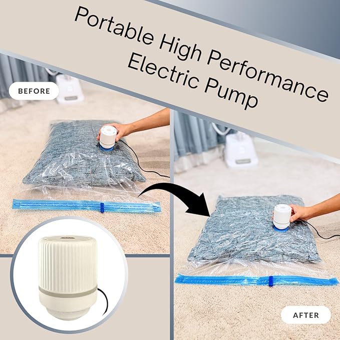 35 Pack Vacuum Storage Bags with Electric Pump, Compression Space Saver for Comforters, Bedding, Blanket Storage, Vacuum Seal Bags for Clothing, Luggage and Closet Organizer