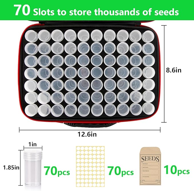 70 Slots Seed Organizer Storage Box with 10PCS Seed Envelopes, Premium Seed Containers for Various Sizes Vegetable and Flower Garden Seeds, Gardening Seed Keeper Set with Useful Accessories (Red)