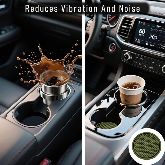 Car Cup Holder Coaster 4 Pack - Non Slip & Shockproof,Flexible PVC Rubber Insert for Car/Truck/SUV/VAN (2.75"x0.2") Universal Fit Auto Cup Holders Accessories for Women and Man (Blackish Green)