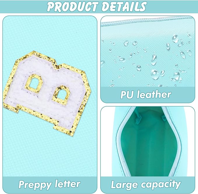 Gifts for Girls Initial Makeup Bag Personalized Cosmetic Bag with Zipper Cute Travel Toiletry Bag Waterproof PU Preppy Makeup Pouch Birthday Gift for Teen Girls Women(Blue B)