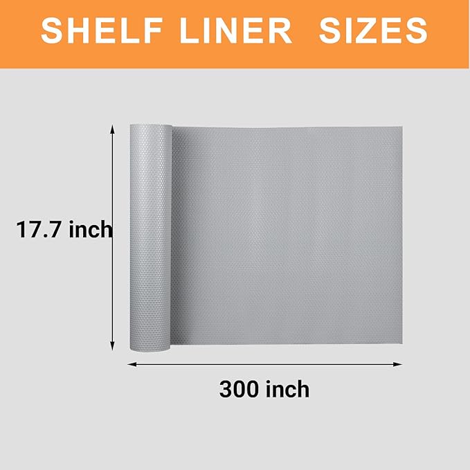 Cabinet Shelf Liner 17.7-inch Wide: Waterproof Kitchen Cabinets Liners Light Gray - 17.7 Inch x 25 FT Non-Adhesive Easy to Cut Drawer Mat for Pantry Shelves