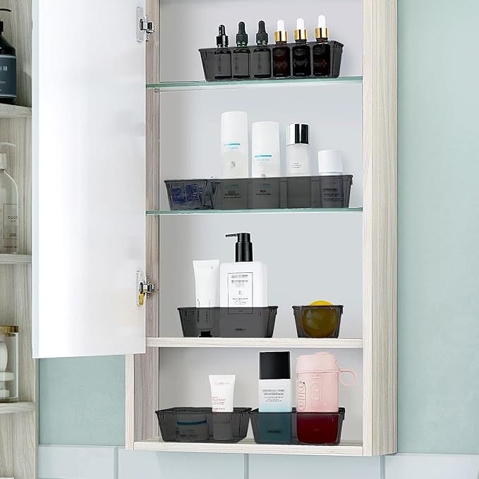 WOWBOX 25 PCS Plastic Drawer Organizer Set, Desk Drawer Divider Organizers and Storage Bins for Makeup, Jewelry, Gadgets for Kitchen, Bedroom, Bathroom, Office, Black