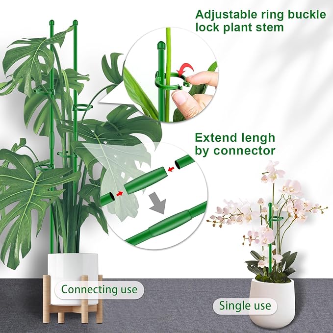 30Pcs Plant Support Stakes 17 inch SupKing Garden Orchid Sticks, Extendable to 3ft 4ft 5ft Plant Poles with Clips for Indoor Outdoor Potted Tomatoes, Roses, Amaryllis, Vegetables, Comes with 20 Ties