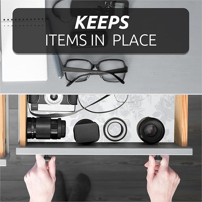 12X120 Inch Shelf Liner for Kitchen Cabinets, PVC Drawer Liner for Dresser Non-Slip Bathroom, Non-Adhesive Cabinet Liner Washable (White Flower)(1 Roll)