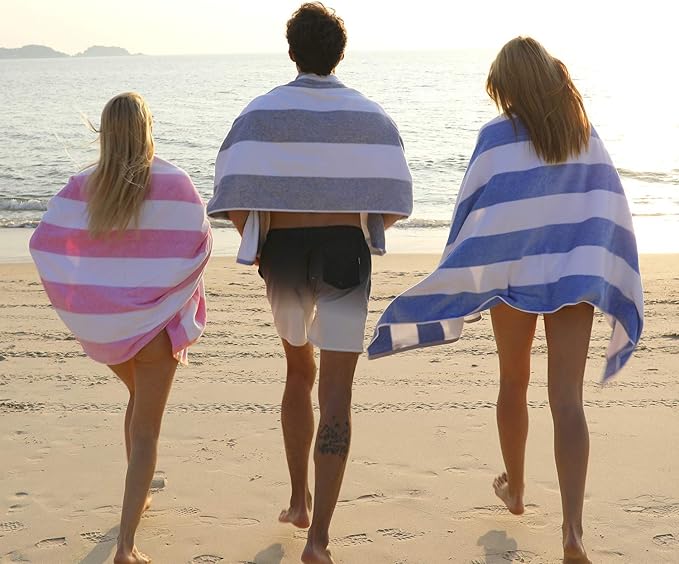 HENBAY Cotton Oversized Beach Towel - Large 70 x 35 Inch Pool Towel, Orange Striped Quick Dry Swimming Cabana Towel
