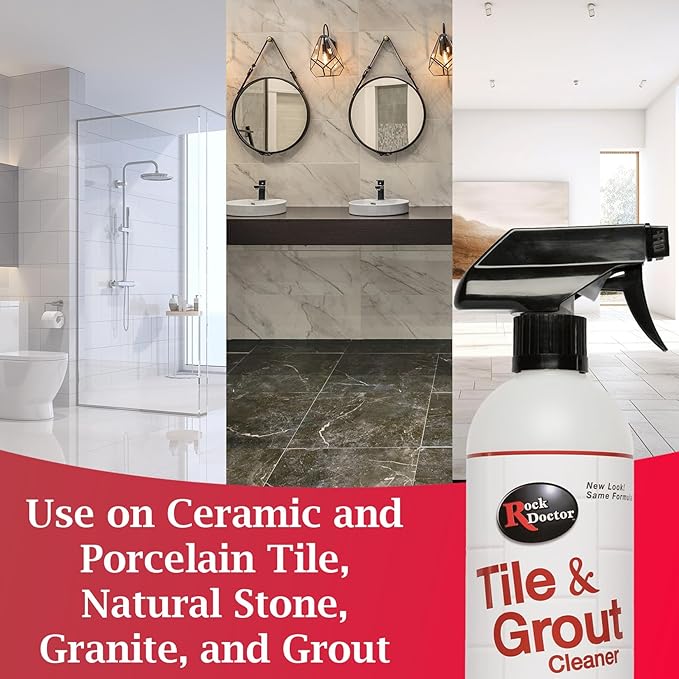 Rock Doctor Natural Tile and Grout Cleaner with brush, Remove Stains Dirt, Oil, and Soap Scum, Heavy Duty Non-Abrasive Tile Cleaner, Natural Formula