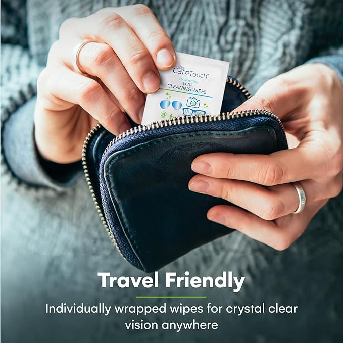 Care Touch Lens Wipes for Eyeglasses- 400 Count Individually Wrapped Pre- Moistened Wipes, 5 x 6 Inch- Camera Lens, Sunglasses and Glasses Cleaner,- Gentle and Portable for Cleaning of Optical Devices