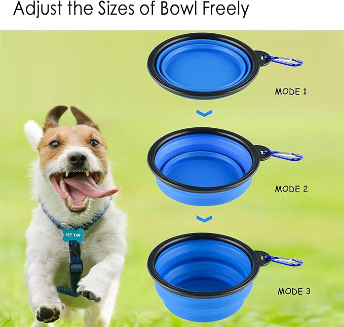 3 Collapsible Silicone Dog Bowl, Foldable Expandable Cup Dish for Small Pet Cat Food Water Feeding Portable Travel Bowl, Pet ID-Tag