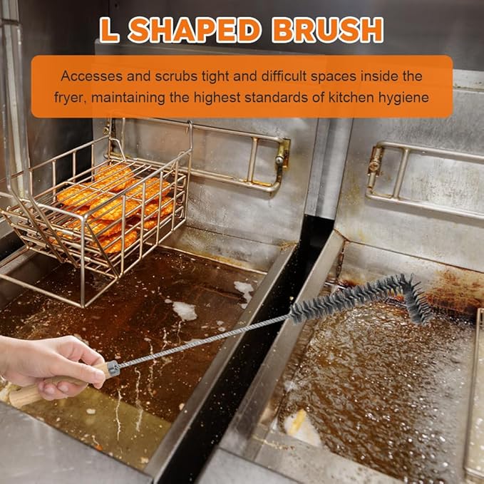 3PCS Brass Bristles Fryer Cleaning Tools L Shaped Fryer Cleaning Brush Long Handle Fryer Basket Cleaning Brush,Deep Fryer Cleanout Rod,Bristles for Grill BBQ Cleaning