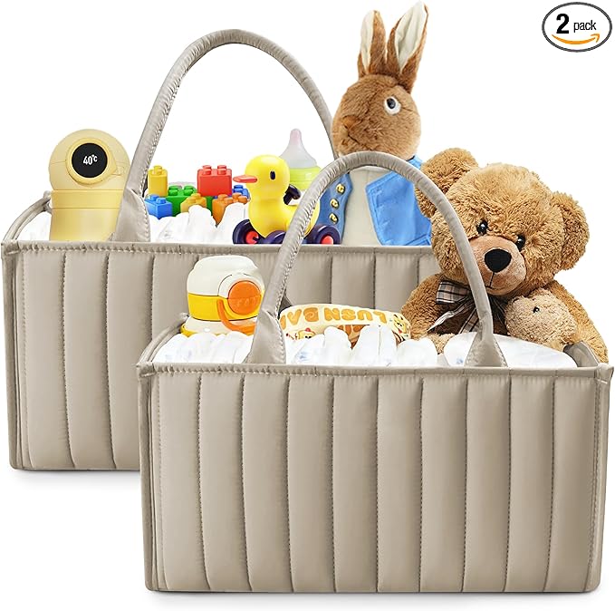 SWEET DOLPHIN 2-Pack Baby Diaper Caddy Organizers, Stylish Storage Baskets for Newborn Essentials, Diaper Station & Car Travel, Value Bundle for Baby Shower Gifts & Registry Must-Haves - Light Brown