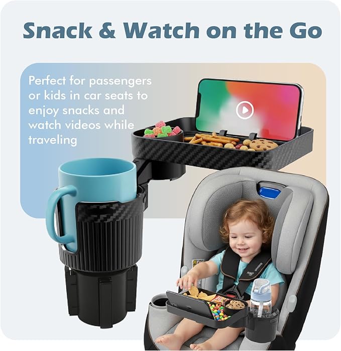 OtterVerz 11 Upgraded Car Cup Holder Tray, 3 in 1 Car Cup Holder Expander Adapter, 360° Rotating Detachable 10.5" Car Food Tray Table for Eating, Road Trip Essentials, Fits Yeti/Hydro Flask 16–46oz