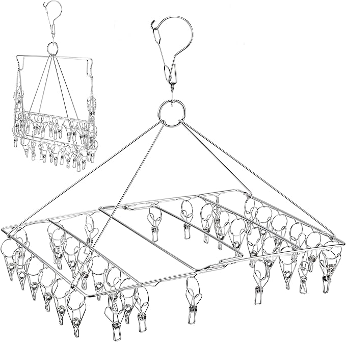 46 Clips Sock Dryer Folding Stainless Steel Space-Saving Drying Rack for Sock, Underwear, Baby Clothes and Small Laundry Items