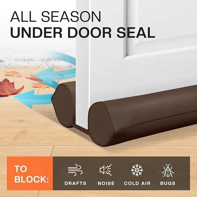 Comfyanno Under Door Draft Stopper - Bottom Door Gap Filler & Seal - Fits 24” to 30” Door, Block Cold Air, Noise, Sound, Wind, Bugs, Easy to Install, Double Side Block, No Adhesive, Brown