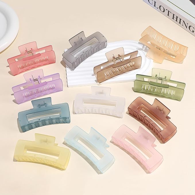 4.1 Inch Large Jumbo Jaw Square Clips for Thick Hair - 12 Pcs Bulk Hair Accessories for Women and Girls - Ice Cream