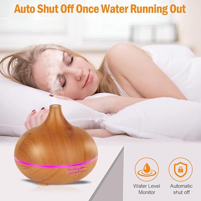 Diffuser for Essential Oil, 550ml Scent Humidifier with 7 Light Colors 4 Timer Setting Waterless Auto Off
