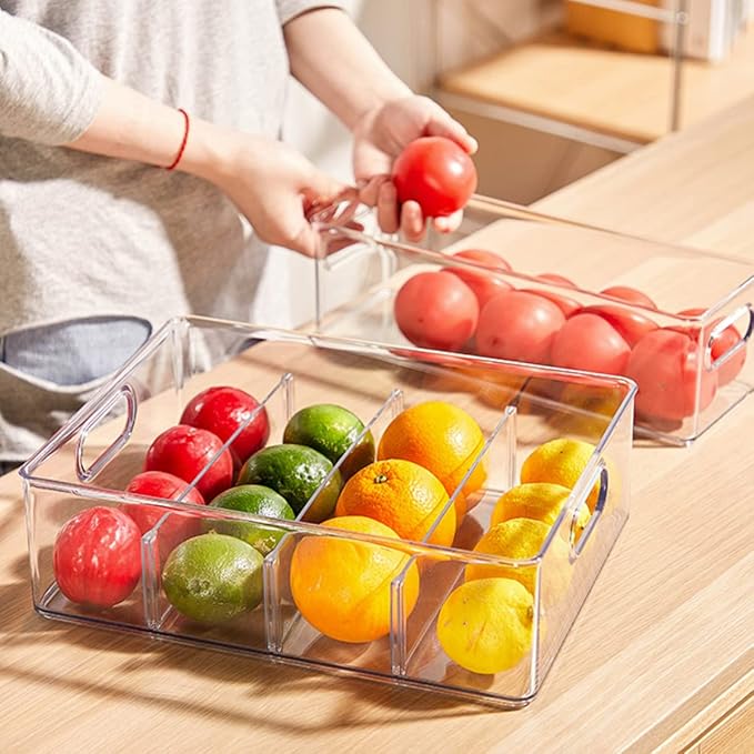4 pack Stackable Fridge Drawers Pull-Out Bins Divided Produce Saver Containers for Refrigerator Storage Organizers for Veggie Fruit Berry Pantry Cabinet Makeup Clothes