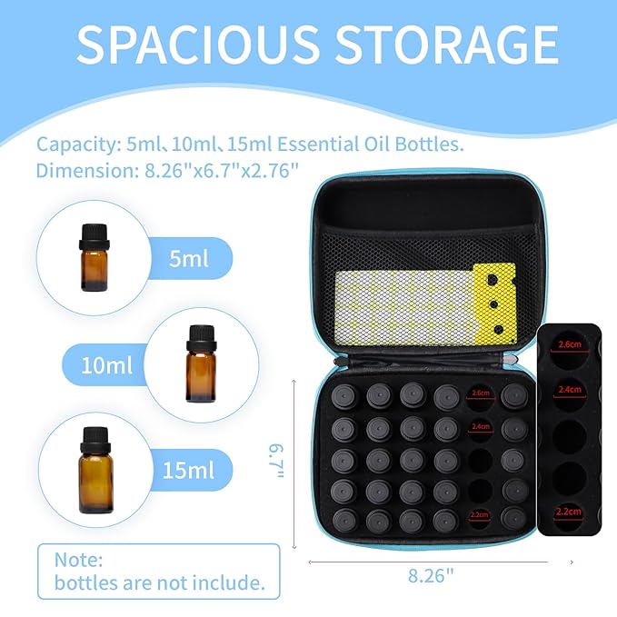 Essential Oil Storage Holder Organizer Carrying Case, 30 Bottles, Essential Oils Box for 5ml-15ml Bottle Travel Storage Organizer Bag with Labels & Bottle Opener for doTERRA & Young Living