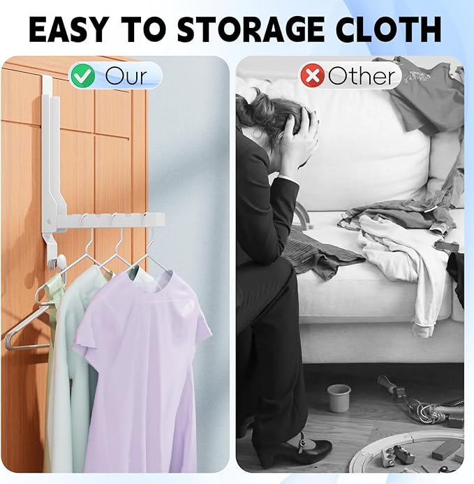 2 Pack Over The Door Hanger Folding Clothes Drying Rack, Folding Hanging Coat Rack for Indoor Laundry Room Compact Small Space Foldable Portable Clothing Hanger Hook Collapsible (White-2(Upgraded))