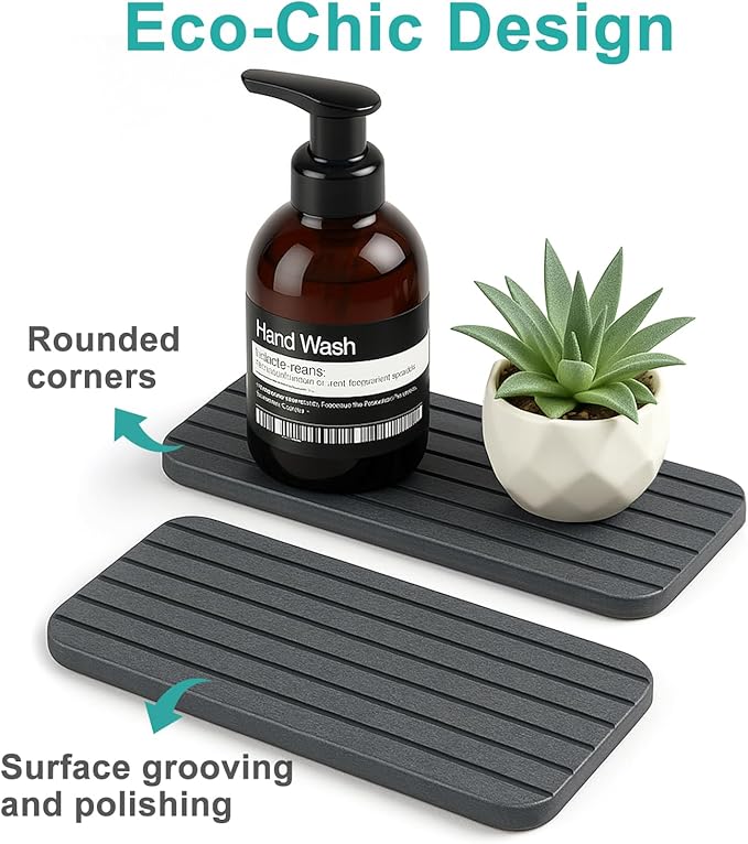 Diatomite Stone Sink Tray Drying Mat for Kitchen Sink Bathroom Counter Trays Diatomaceous Earth Dish Water Absorbing Stone Quick Dry Soap Tray Dispenser Holder Black Bathroom Decor Accessories
