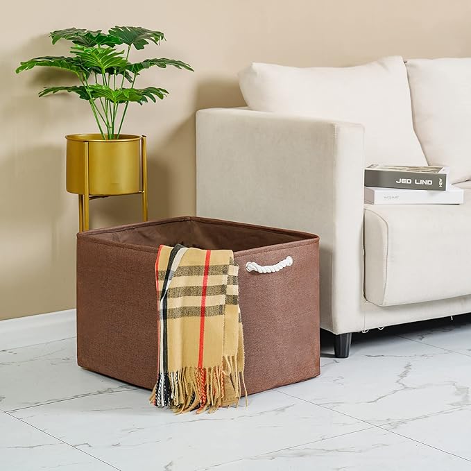 TheWarmHome Organization and Storage for Organizing - Extra Jumbo 3 Pack 20.5x15.7x13.8 inch Fabric Storage Bin for Shelves, Storage cubes for Decorative Shoes Towel Blanket Closet (Brown)