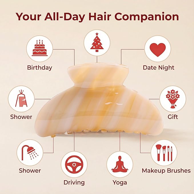 Big Claw Hair Clips for Women Hair Jaw Clips Large Hair Claw Clamps Acetate Hair Clip 2 Pack,Black/Beige