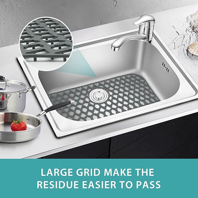 Sink Protectors for Kitchen Sink, Kitchen Sink Accessory - Silicone Mats Grid for Stainless Steel Strainer Bottom of Farmhouse Porcelain sinks (26”x14”, Rear Drain)